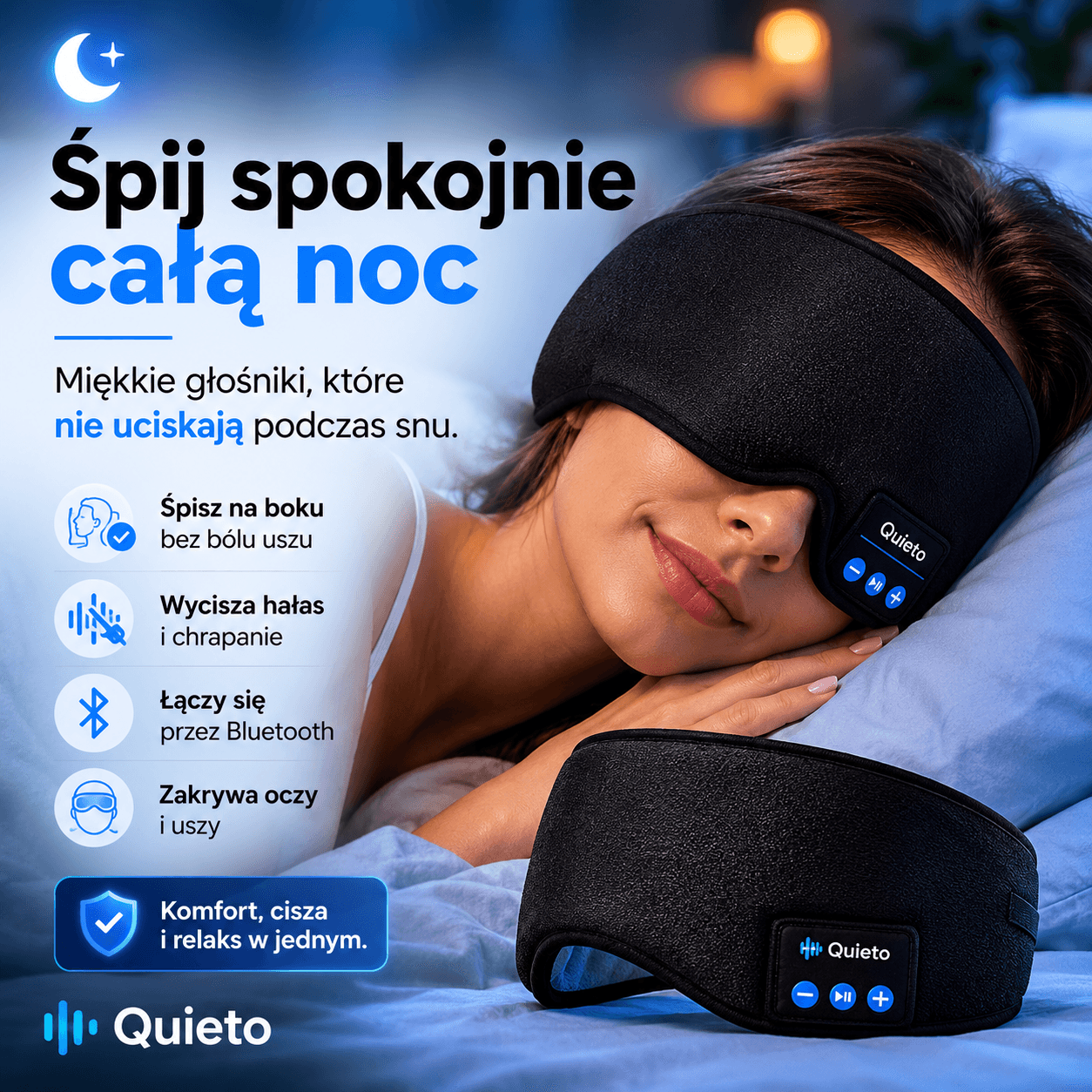 Quieto SleepBand - Zaśnij mimo Chrapania i Hałasu